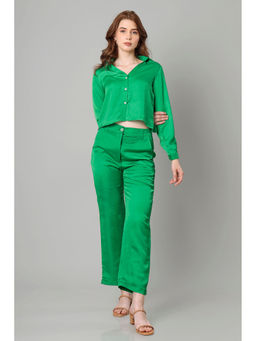 NEOFAA - Womens Solid Bold Green Cropped Shirt Co-Ord (Set of 2)