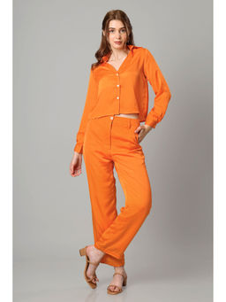 NEOFAA - Womens Solid Sunset Orange Cropped Shirt Co-Ord (Set of 2)