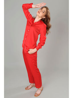 NEOFAA - Womens Solid Romantic Red Co-Ord (Set of 2)