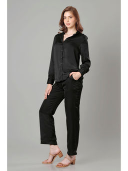 NEOFAA - Womens Solid Luxurious Black Co-Ord (Set of 2)