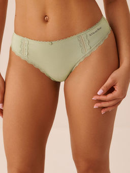La Vie En Rose - Cotton And Lace Detail Thong Panty Green