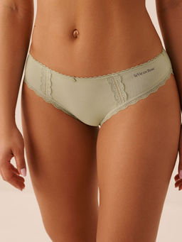 La Vie En Rose - Cotton And Lace Detail Bikini Panty Green