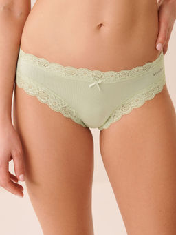 La Vie En Rose - Cotton And Lace Trim Cheeky Panty Green
