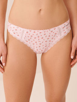 La Vie En Rose - Cotton And Lace Detail Thong Panty Pink