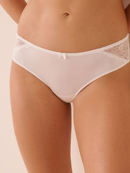 La Vie En Rose - Microfiber And Lace Cheeky Panty White