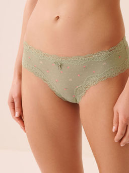 La Vie En Rose - Microfiber And Lace Trim Cheeky Panty Green