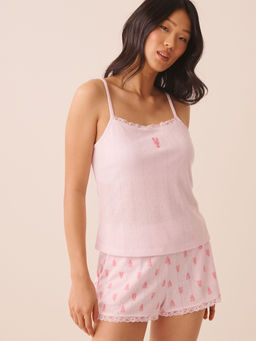 La Vie En Rose - Lobster-Embroidered Pointelle Cami with Shelf Bra