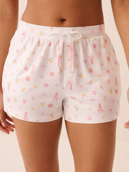 La Vie En Rose - Lobster Floral Print Super Soft Shorts White