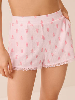 La Vie En Rose - Lobster Print Lace Trim Pointelle Shorts