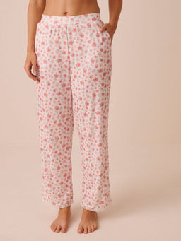 La Vie En Rose - Hibiscus Print Lace Trim Pointelle Pyjama