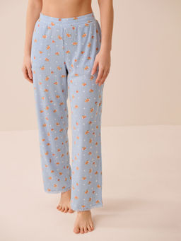 La Vie En Rose - Peach Print Lace Trim Pointelle Pyjama Blue
