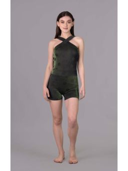 Keepfit - Front Crossover Printed Ribbed Padded Seaweed Green Legsuit for Women
