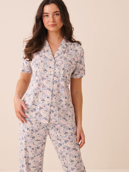 La Vie En Rose - Ribbed Modal Button-Down Shirt Multi-Color