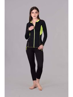 Keepfit - Long Sleeves Zippered Rashguard Swimsuit for Women Black