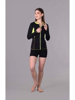 Keepfit - Long Sleeves Zippered Rashguard Swimsuit for Women Black
