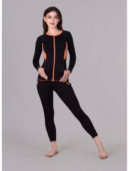 Keepfit - Long Sleeves Zippered Rashguard Swimsuit for Women Black