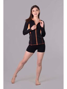 Keepfit - Long Sleeves Zippered Rashguard Swimsuit for Women Black