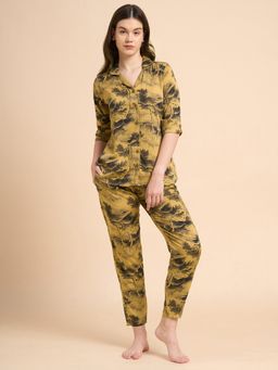 JULIANA DREAM - Women Cotton Printed Shirt And Pyjama Gold