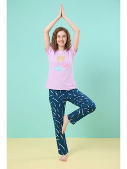 JULIANA DREAM - Women Cotton Printed T-Shirt And Pyjama Pink