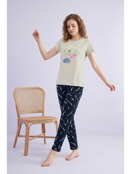 JULIANA DREAM - Women Cotton Printed T-Shirt And Pyjama Beige