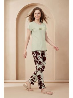 JULIANA DREAM - Women Cotton Printed T-Shirt And Pyjama Green