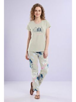 JULIANA DREAM - Women Cotton Printed T-Shirt And Pyjama Cream