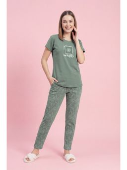 JULIANA DREAM - Women Cotton Printed T-Shirt And Pyjama Green