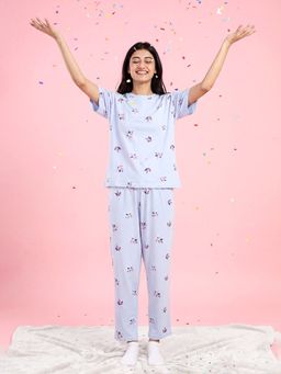 JULIANA DREAM - Women Cotton Printed T-Shirt And Pyjama Blue