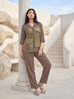 JULIANA DREAM - Women Satin Printed Shirt And Pyjama Brown