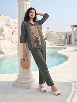 JULIANA DREAM - Women Satin Printed Shirt And Pyjama Charcoal