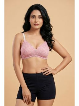 Zivame - Padded Non Wired Medium Coverage T-Shirt Bra - Pink Lace Pattern