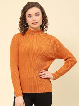 Monte Carlo - Womens Solid Mustard High Neck Full Sleeve Sweater