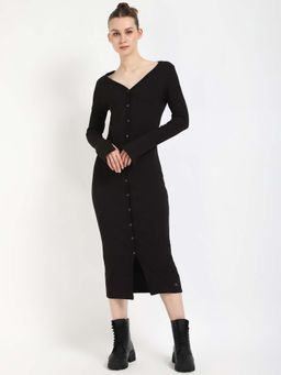 Calvin Klein - Cotton V-Neck Midi Dress Black