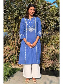 ILLICA - Naaz Royal Blue Long Chikankari Kurta