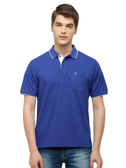 Classic Polo - Men Cotton Blend Solid Half Sleeve Regular Fit Polo Neck Blue Color T-Shirt