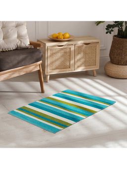 HomeTown - Fiesta Cotton Chenille Dhurrie 40X60 Cm In Aqua Lime Colour