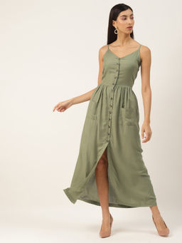 Trend Arrest - Olive Centre Placket Dress