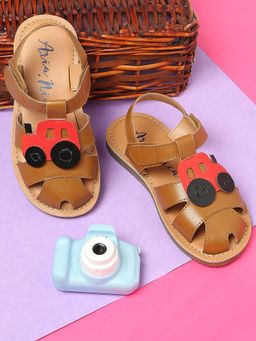Aria Nica - Boys Tractor Applique Leather Comfort Sandals