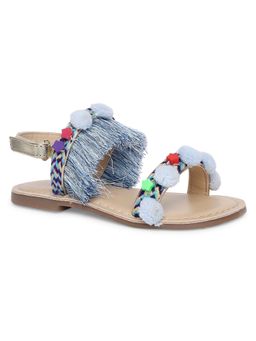 Aria Nica - Girls Fairy Embellished Pom Pom Open Toe Sandals with Backstrap