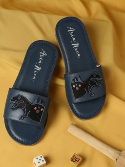 Aria Nica - Boys Roar Applique Detail Leather Comfort Sliders
