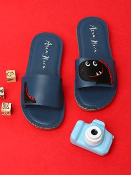 Aria Nica - Boys T-Rex Applique Detail Leather Comfort Sliders