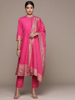 Ziyaa - Womens Pink Crepe Kurta Pant and Dupatta (Set of 3)