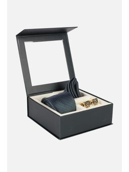 Peter England - Men Green Embroidered Party Tie, Pocket Square & Cufflinks (Set of 3)