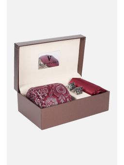 Van Heusen - Men Maroon Embroidered Party Tie, Pocket Square & Cufflinks (Set of 3)