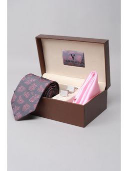 Van Heusen - Men Pink Embroidered Party Tie, Pocket Square & Cufflinks (Set of 3)