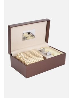 Van Heusen - Men Cream Embroidered Party Tie, Pocket Square & Cufflinks (Set of 3)