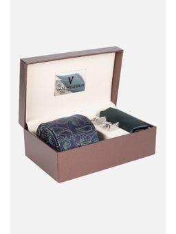 Van Heusen - Men Green Embroidered Party Tie, Pocket Square & Cufflinks (Set of 3)