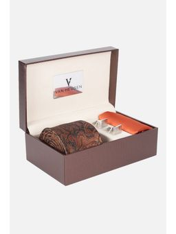 Van Heusen - Men Orange Embroidered Party Tie, Pocket Square & Cufflinks (Set of 3)
