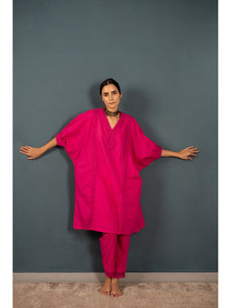 Avaasya Jaipur - Gul Kaftan Kurta & Pant In Electric Pink (Set of 2)