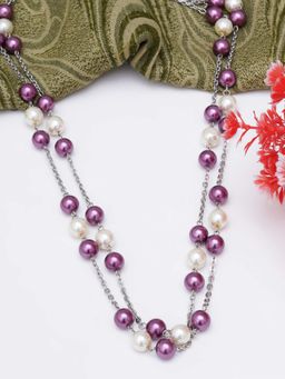 Karatcart - Purple and White Pearl Studded Kundan Rani Haar Necklace
